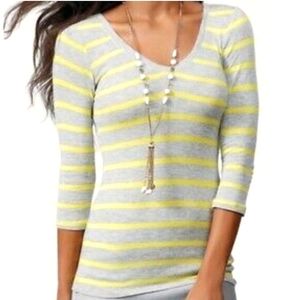 Cabi Striped 3/4 sleeve double v neck shirt- Size M